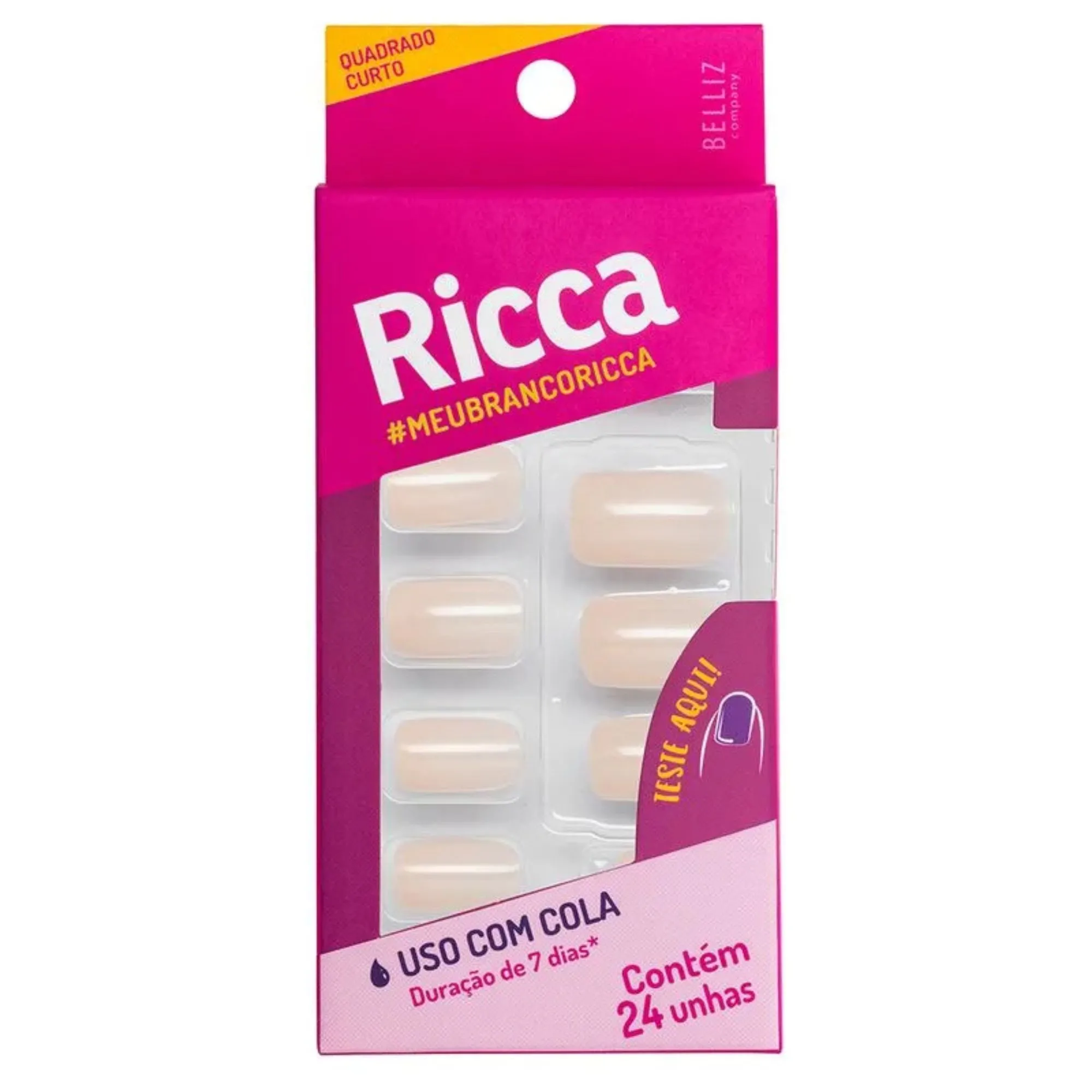Unhas Postiças Ricca Autoadesiva Branco Sonho 24 Unidades