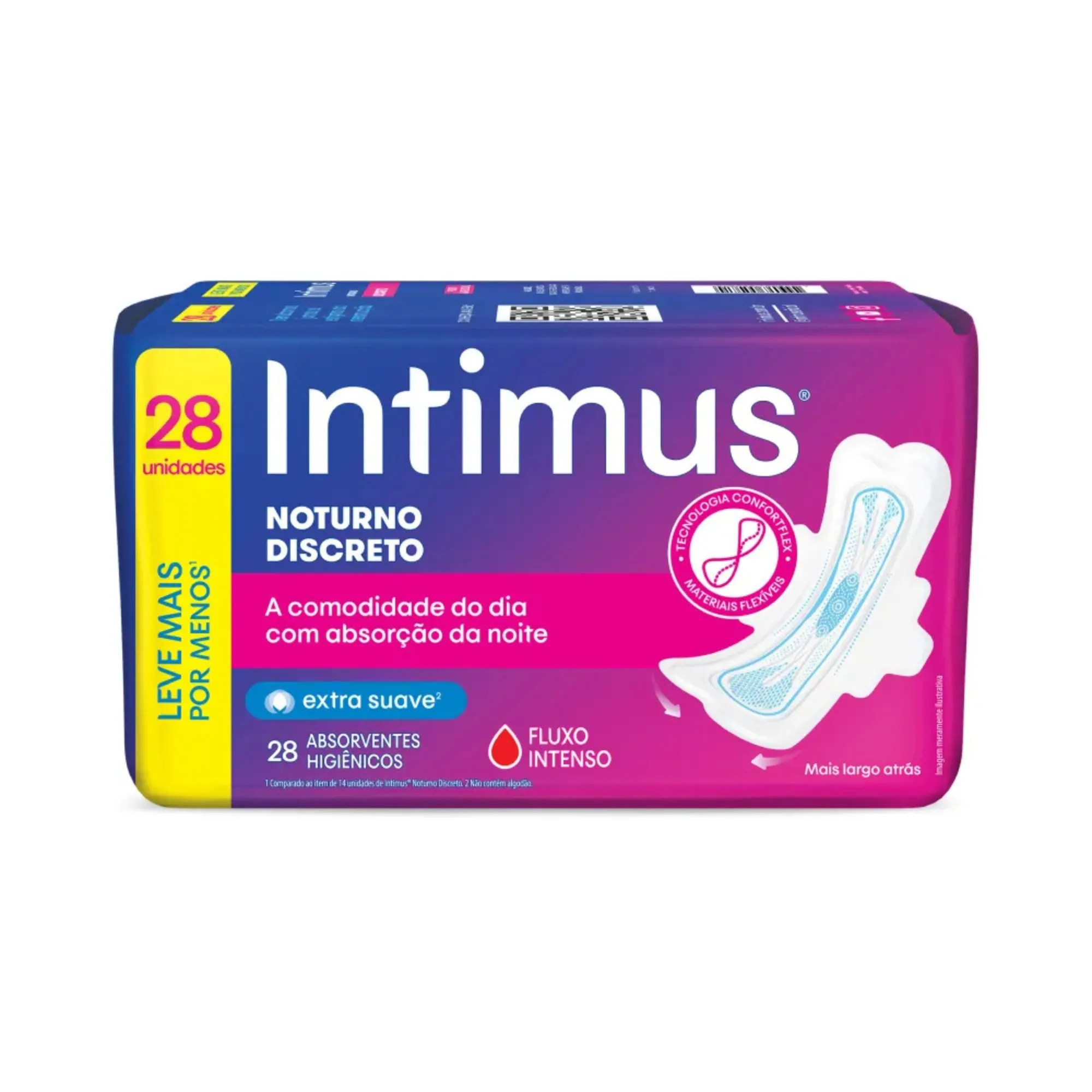 Absorvente Intimus Noturno Discreto Extra Suave Com Abas 28 Unidades