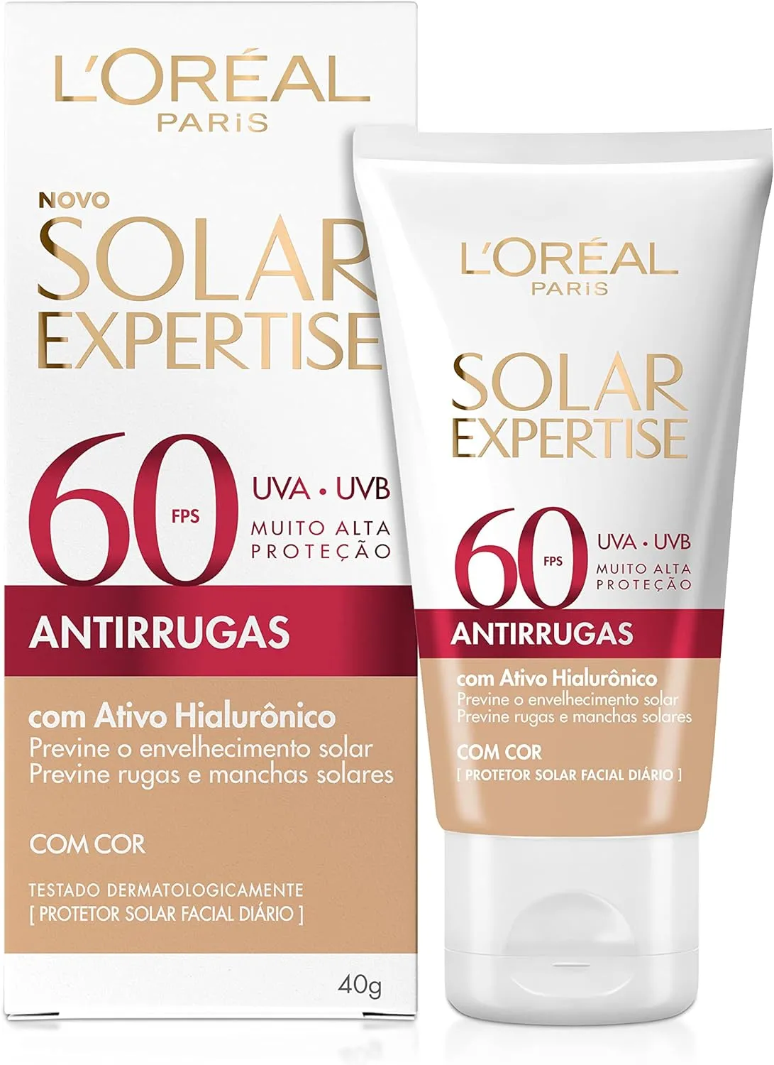Protetor Solar Facial L'oréal Expertise Antirrugas Fps60 Com Cor 40g