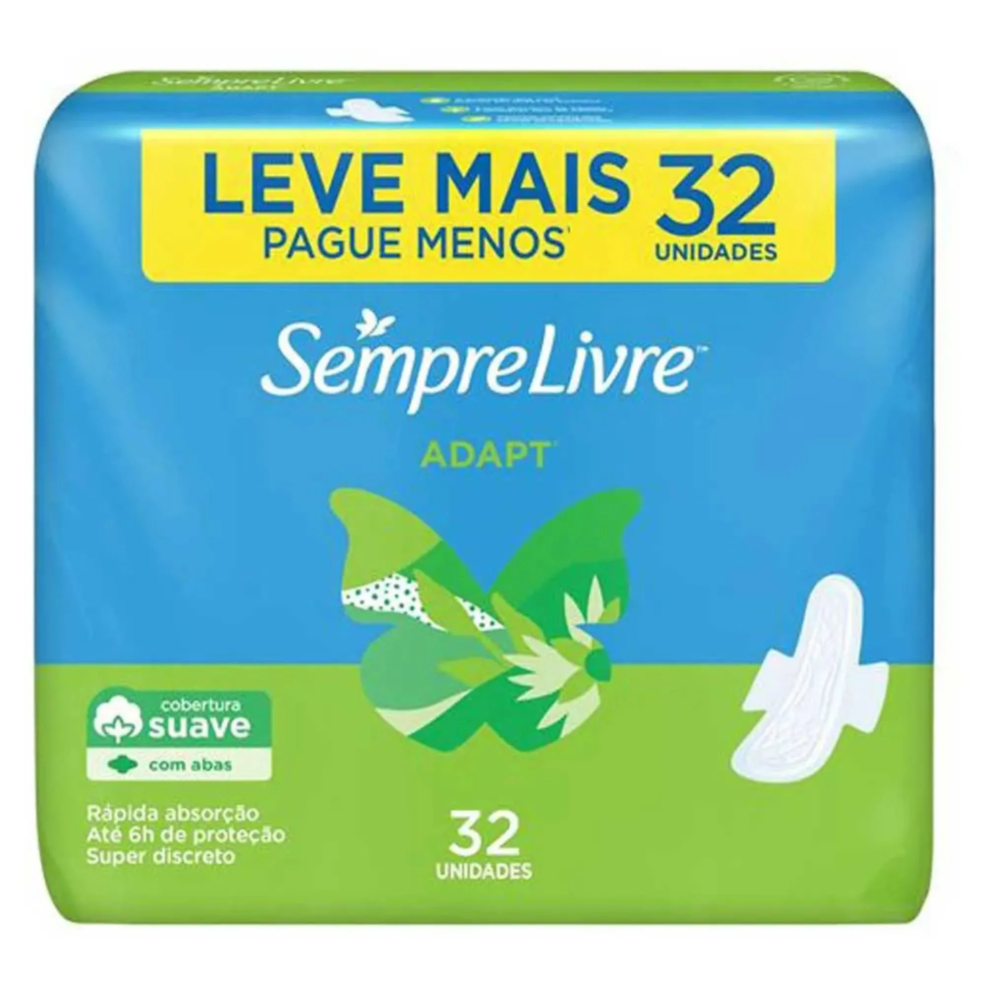 Absorvente Sempre Livre Adapt Cobertura Suave Com Abas 32 Unidades