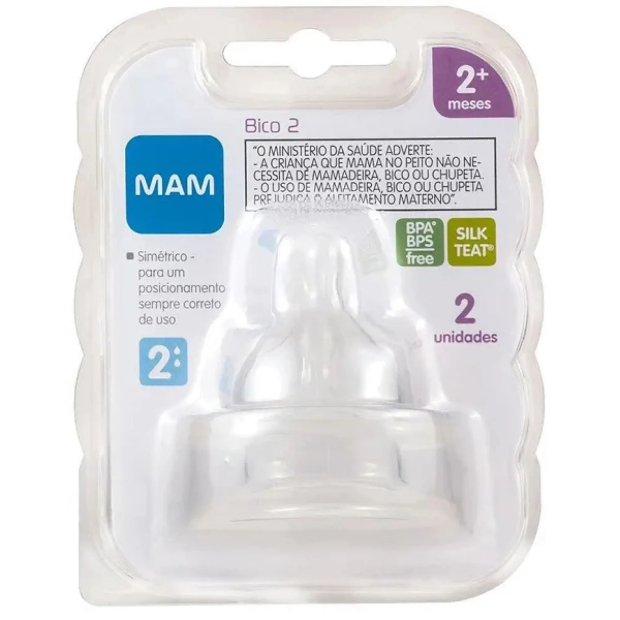 Bico De Mamadeira Mam 2+m Fluxo Médio 2 Unidades
