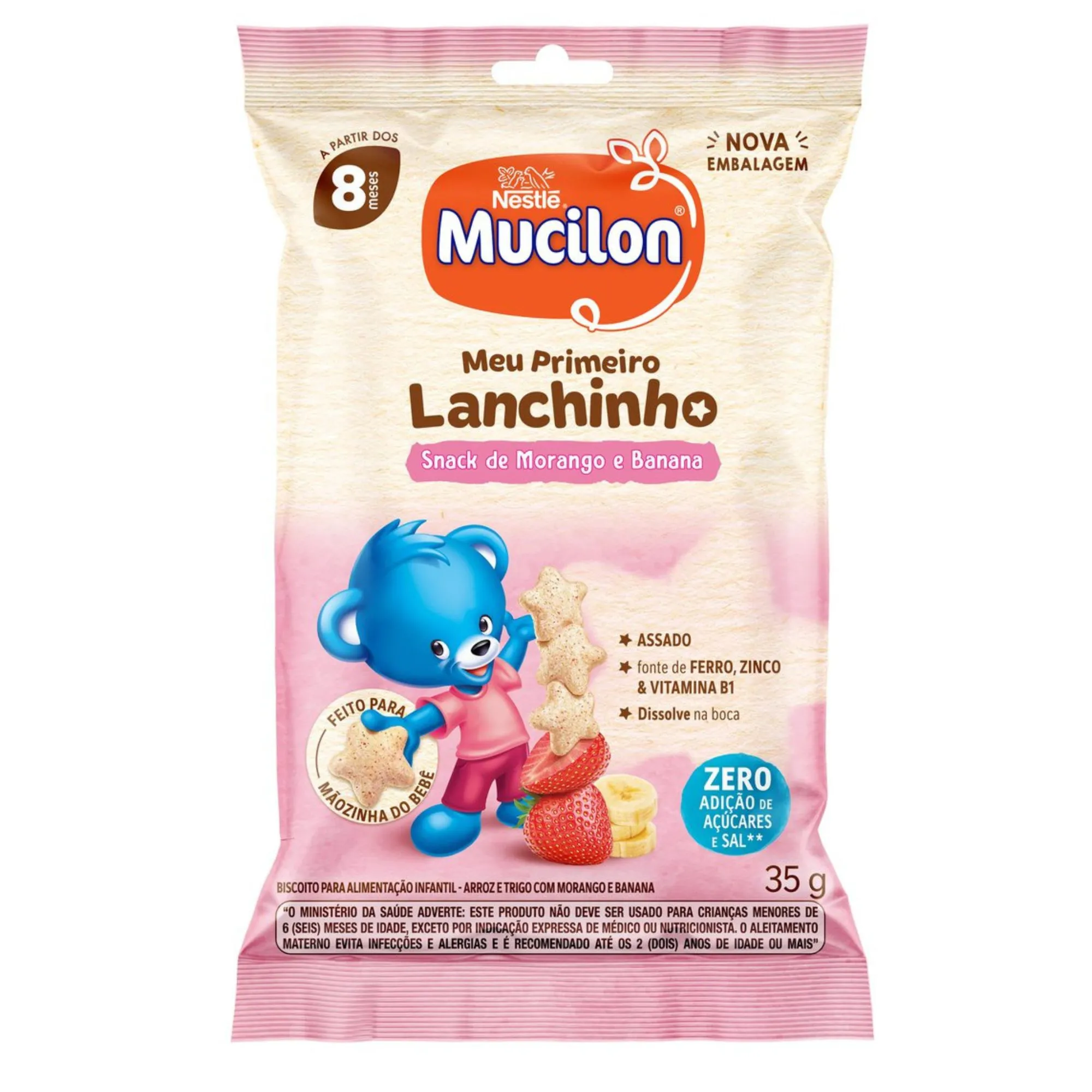 Mucilon Snack Biscoito Meu Primeiro Lanchinho Morango Banana 35g