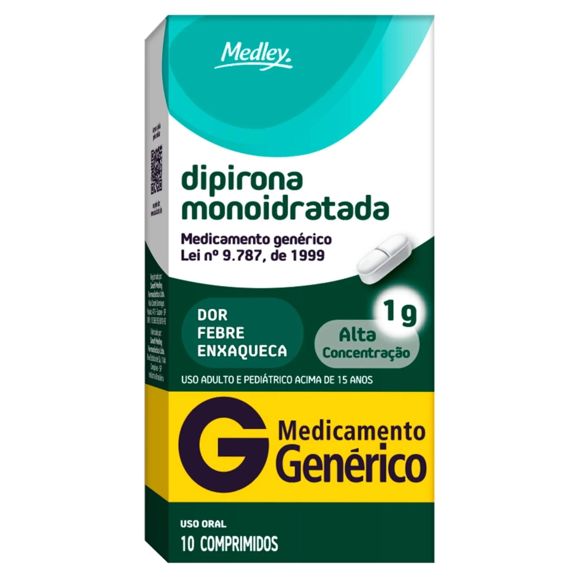 Dipirona Monoidratada 1g Medley Genérico 10 Comprimidos