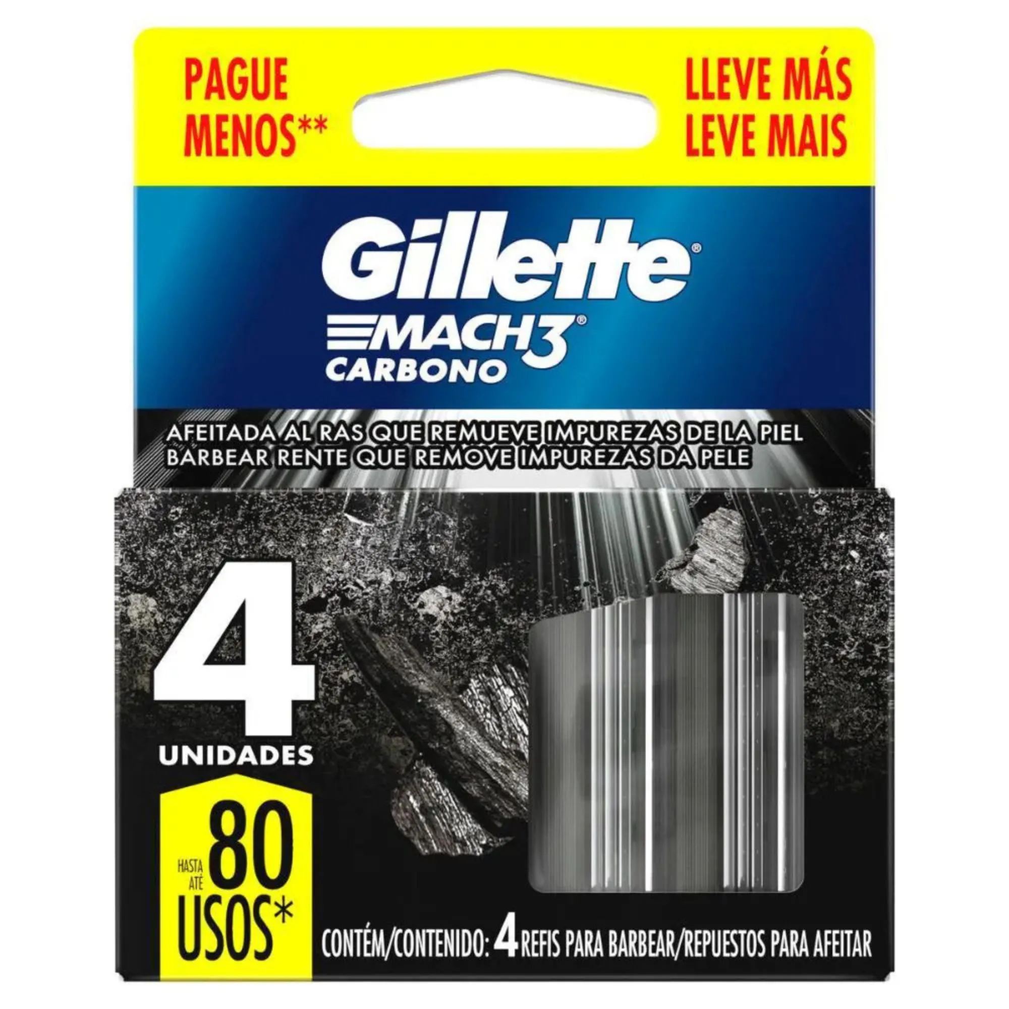Refil Para Aparelho De Barbear Gillette Mach3 Carbono 4 Unidades