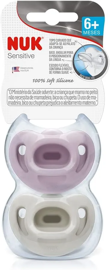 Kit 2 Chupetas Nuk Sensitive Fashion Lilás 6+ Meses