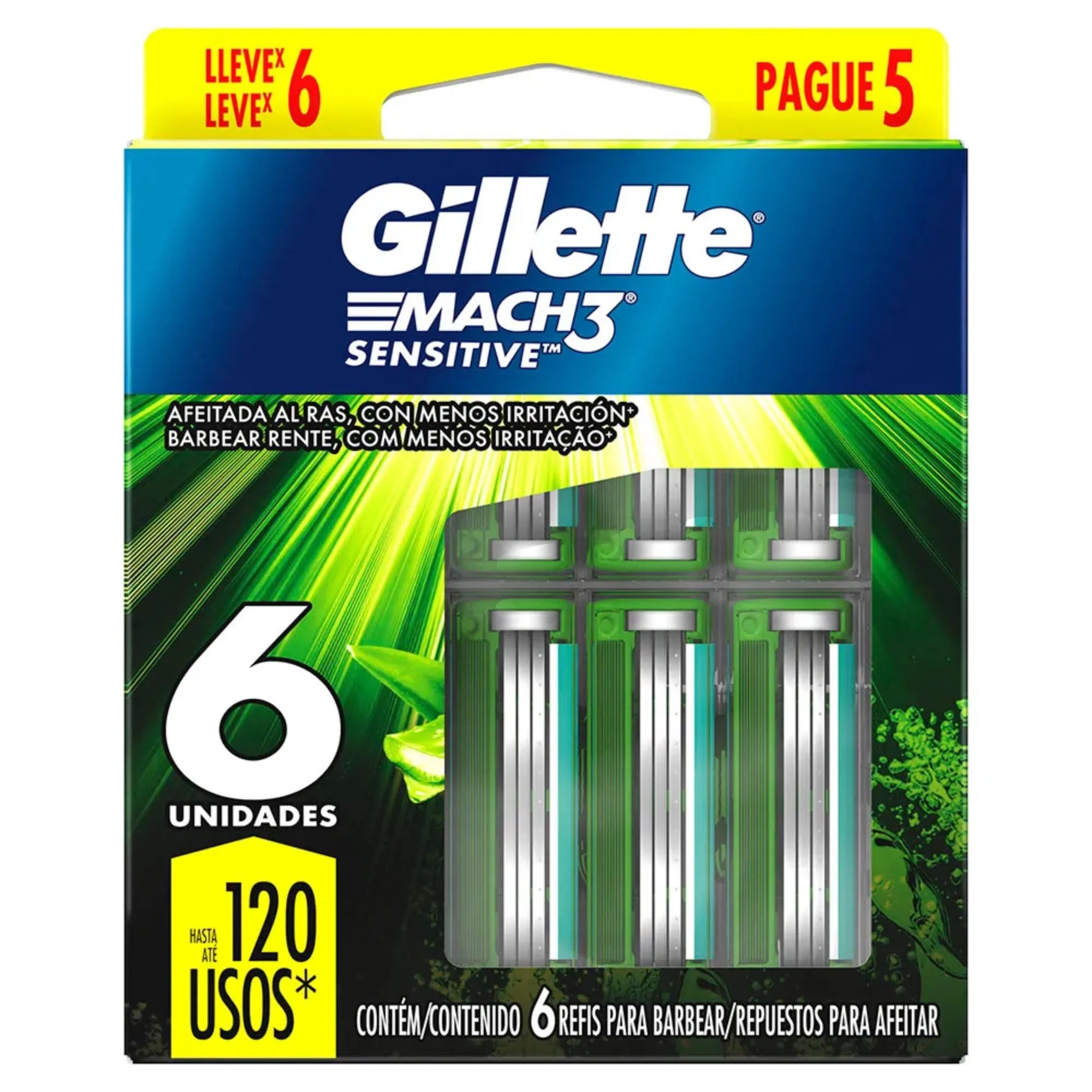 Carga De Aparelho Para Barbear Gillette Mach3 Sensitive 6 Unidades
