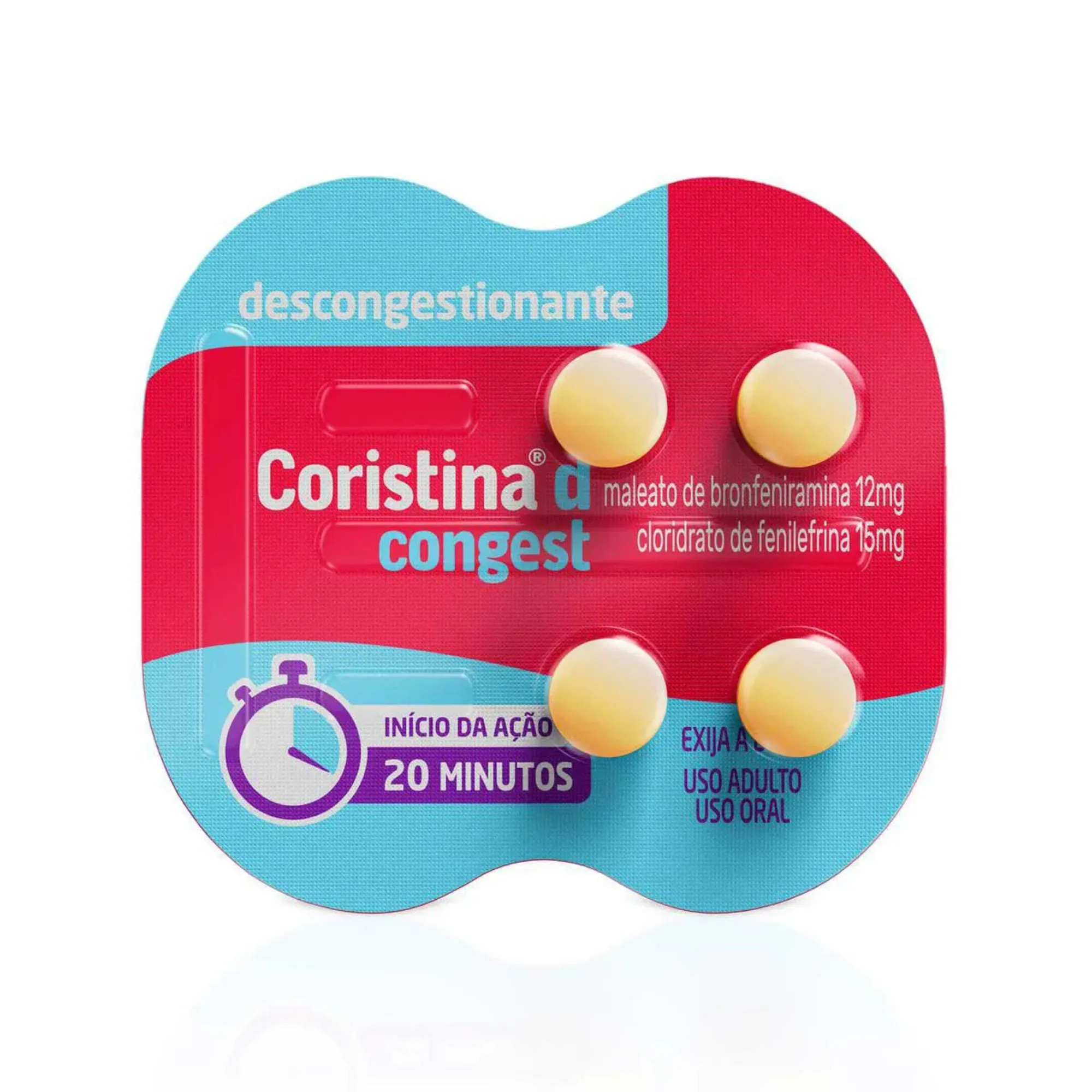 Coristina D Congest Maleato De Bronfeniramina 12mg + Cloridrato De Filefrina 15mg 4 Comprimidos