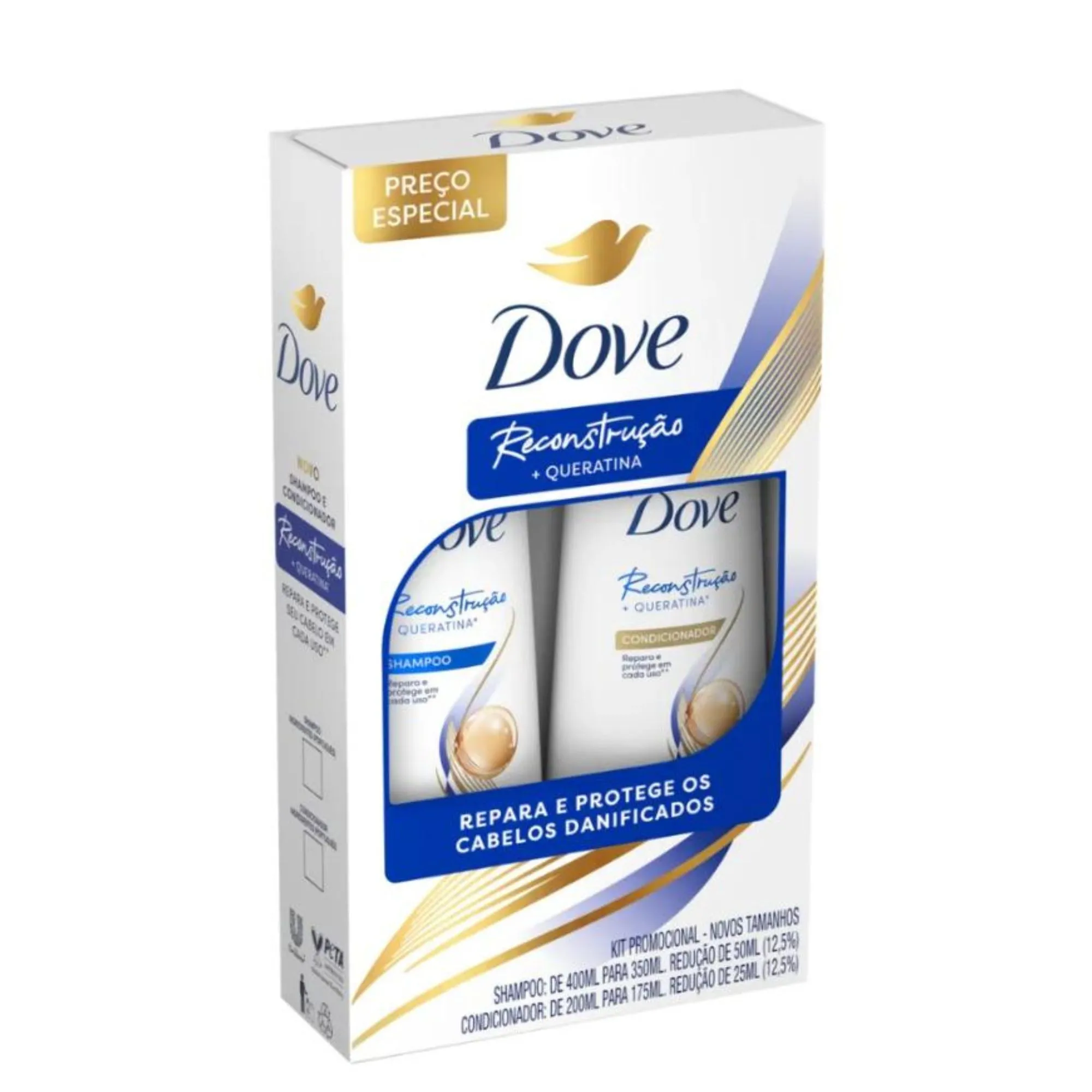 Kit Shampoo Dove Reconstrução + Queratina 350ml + Condicionador 175ml