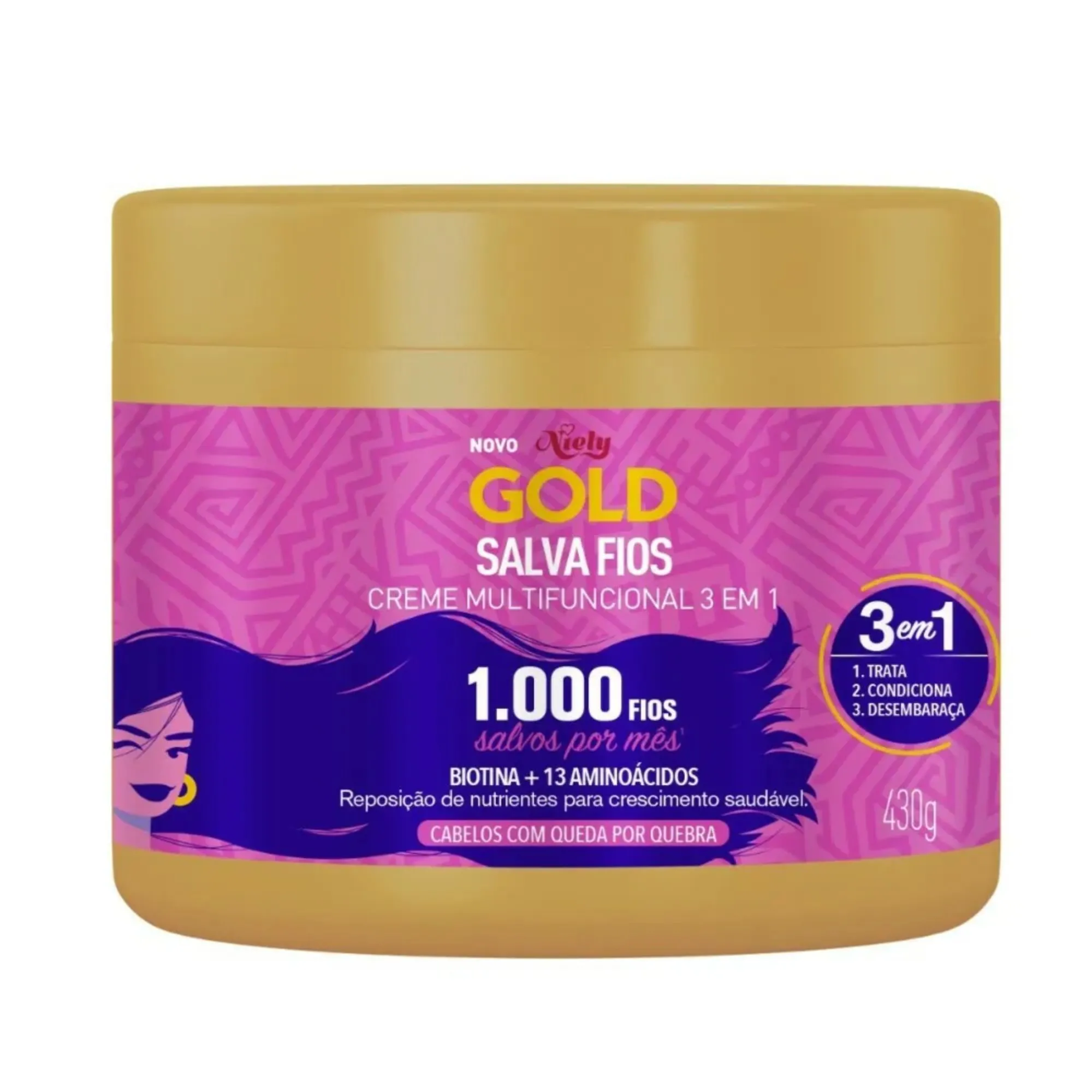 Creme De Tratamento 3 Em 1 Niely Gold Salva Fios 430g