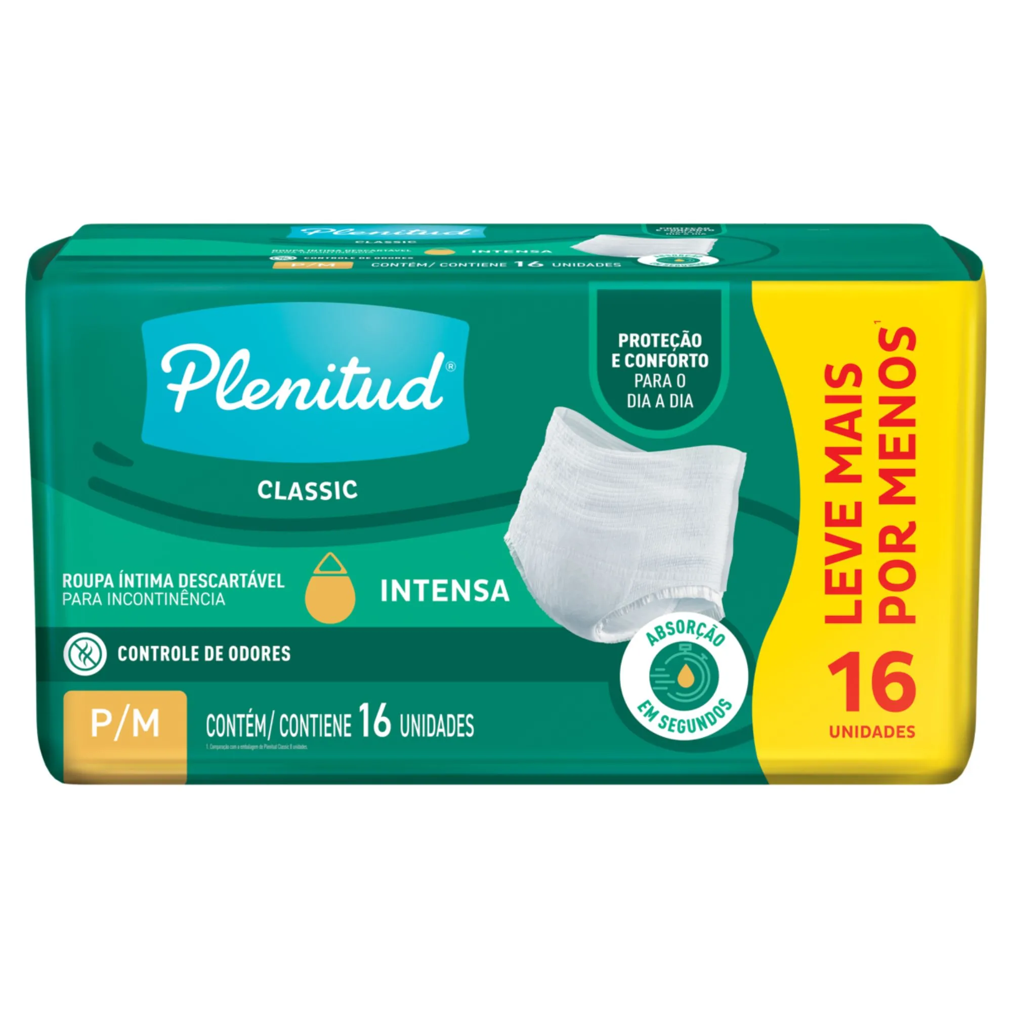 Roupa Íntima Descartável Plenitud Classic Unissex P/m Absorção Intensa 16 Unidades
