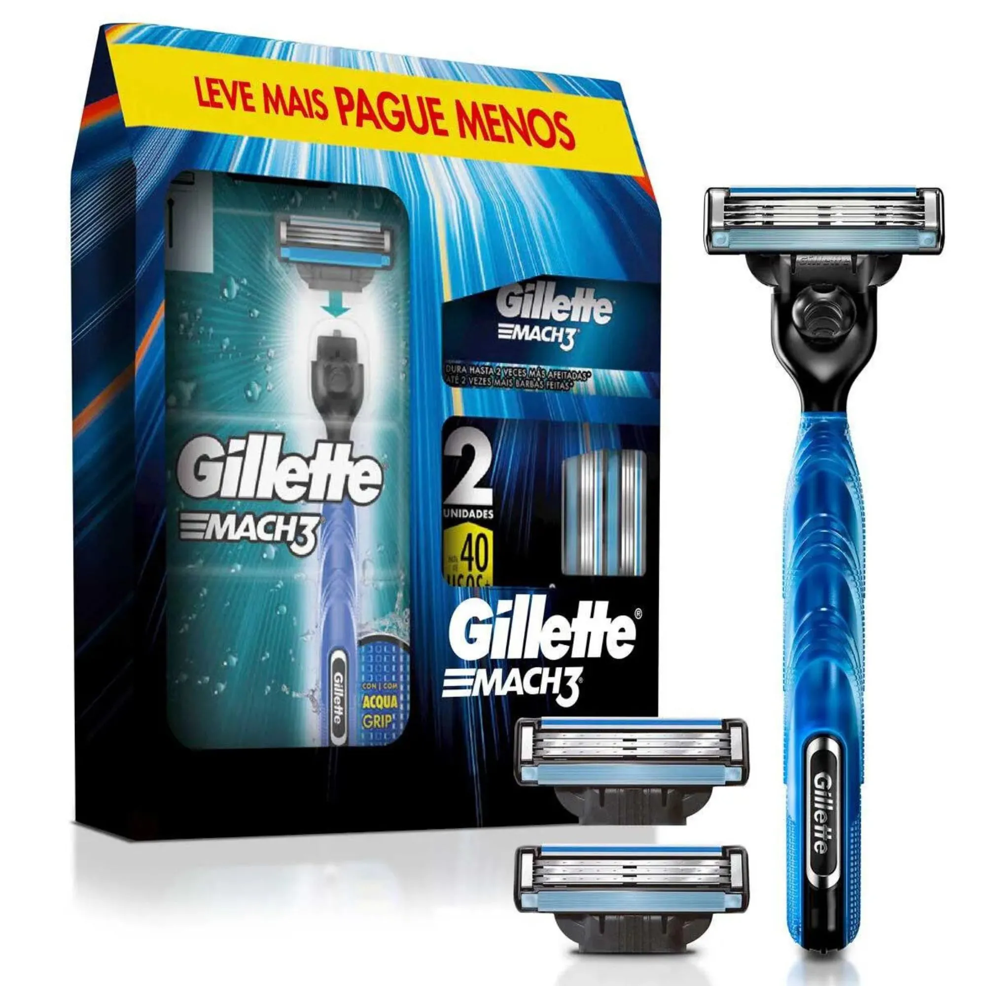 Kit Barbeador Gillette Mach3 Acqua Grip 1 Aparelho + 2 Cargas