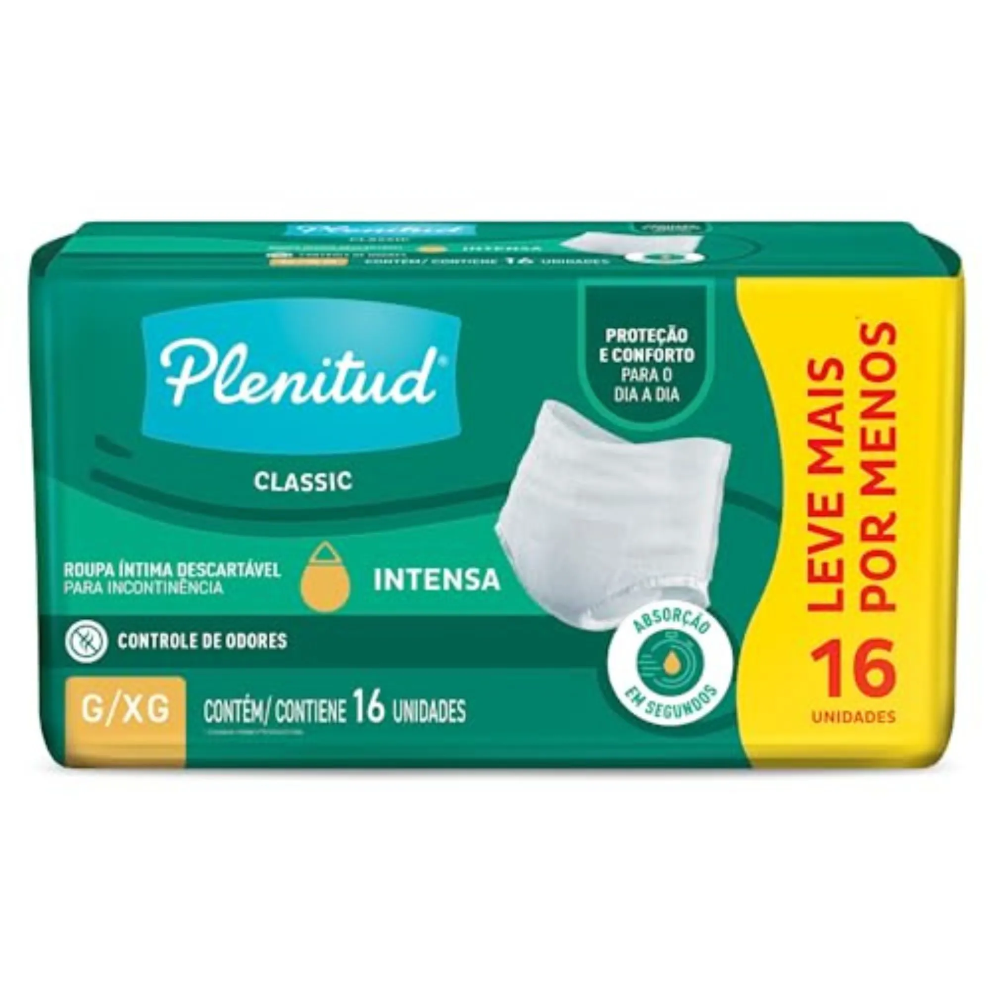 Roupa Íntima Descartável Plenitud Classic Unissex G/xg 16 Unidades