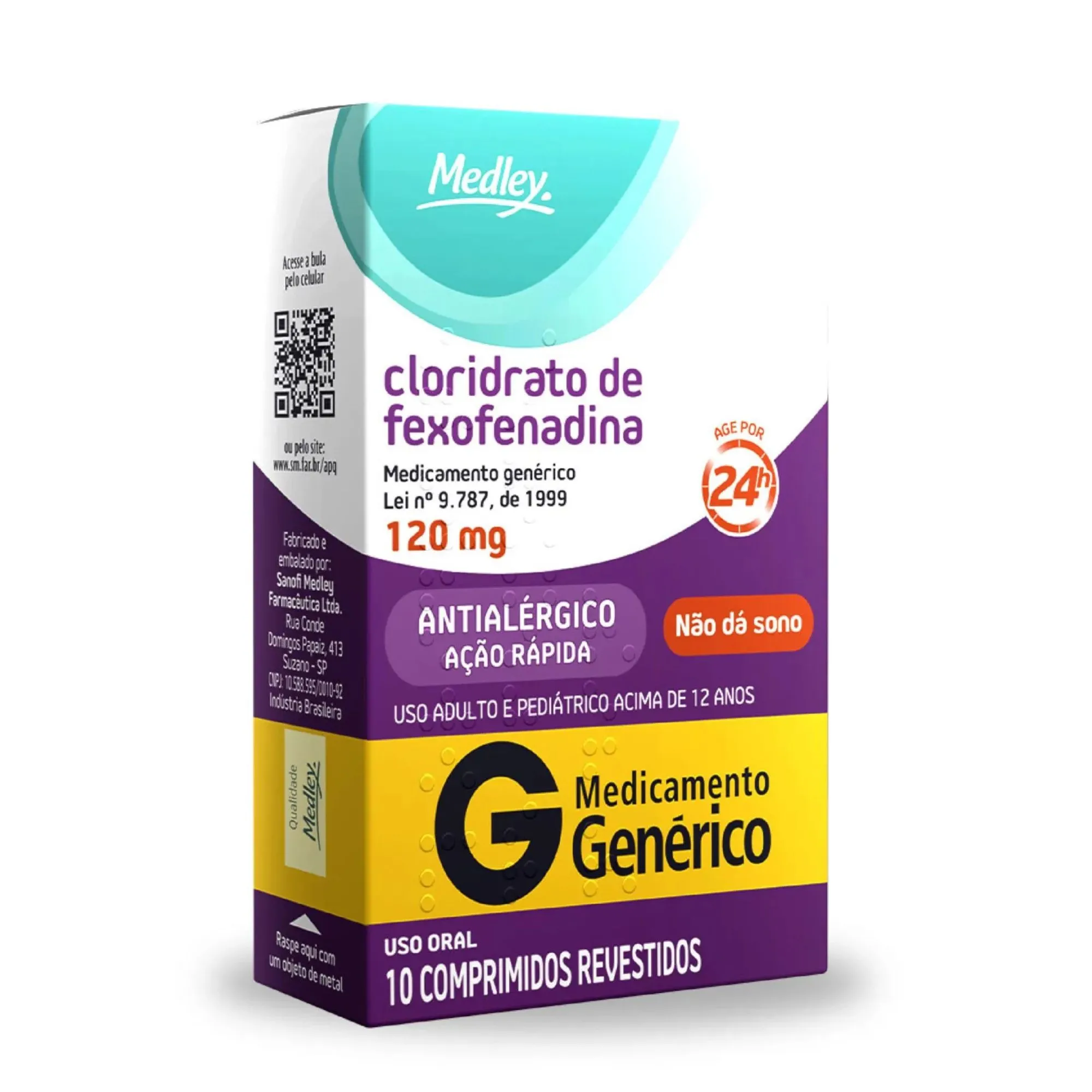 Cloridrato De Fexofenadina 120mg 10 Comprimidos Medley Genérico