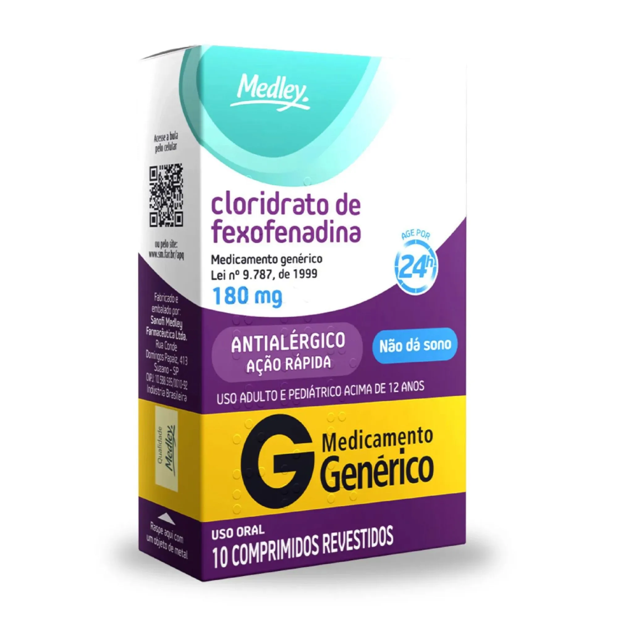 Cloridrato De Fexofenadina 180mg Medley 10 Comprimidos Revestidos