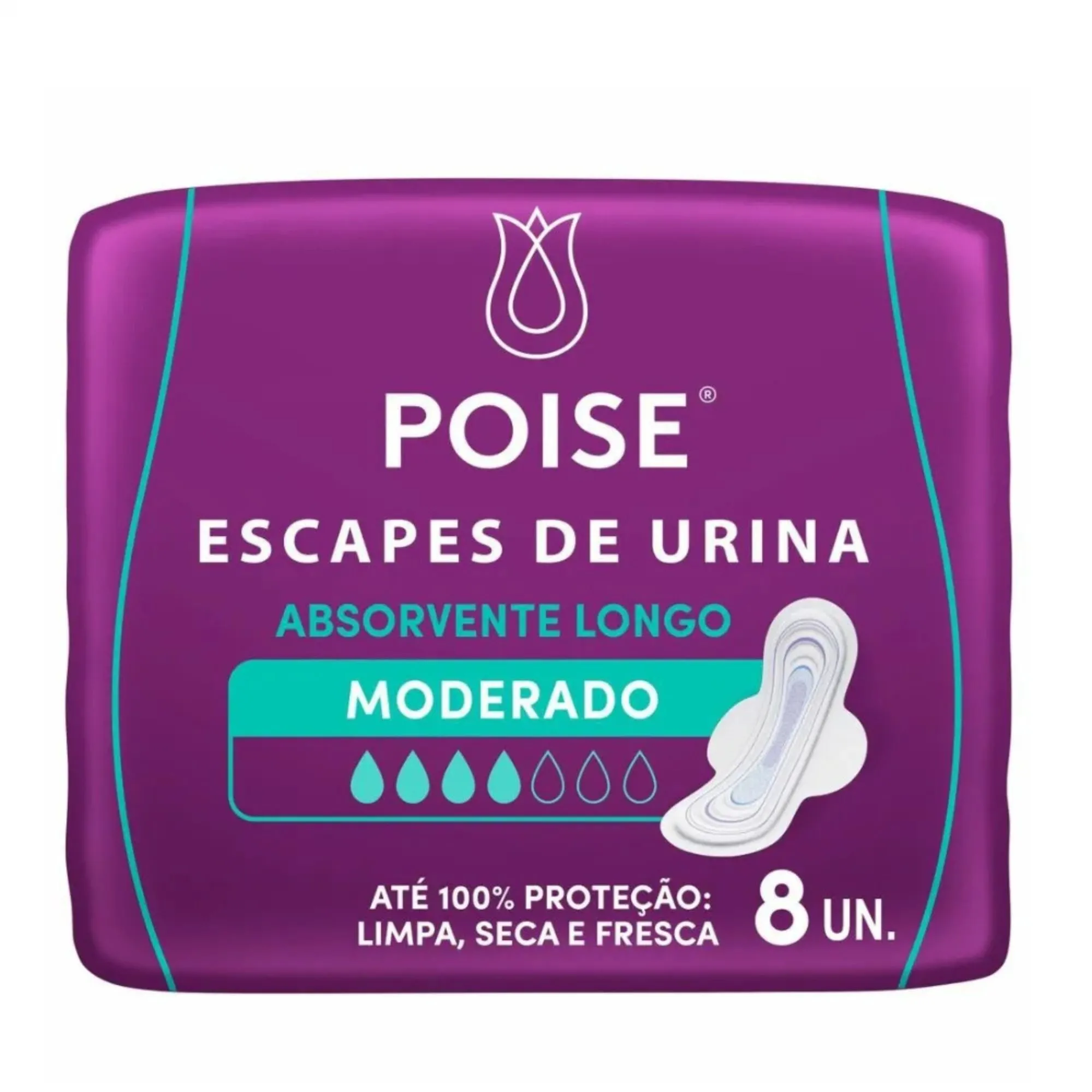 Absorvente Para Incontinência Noturno Poise Moderado 8 Unidades