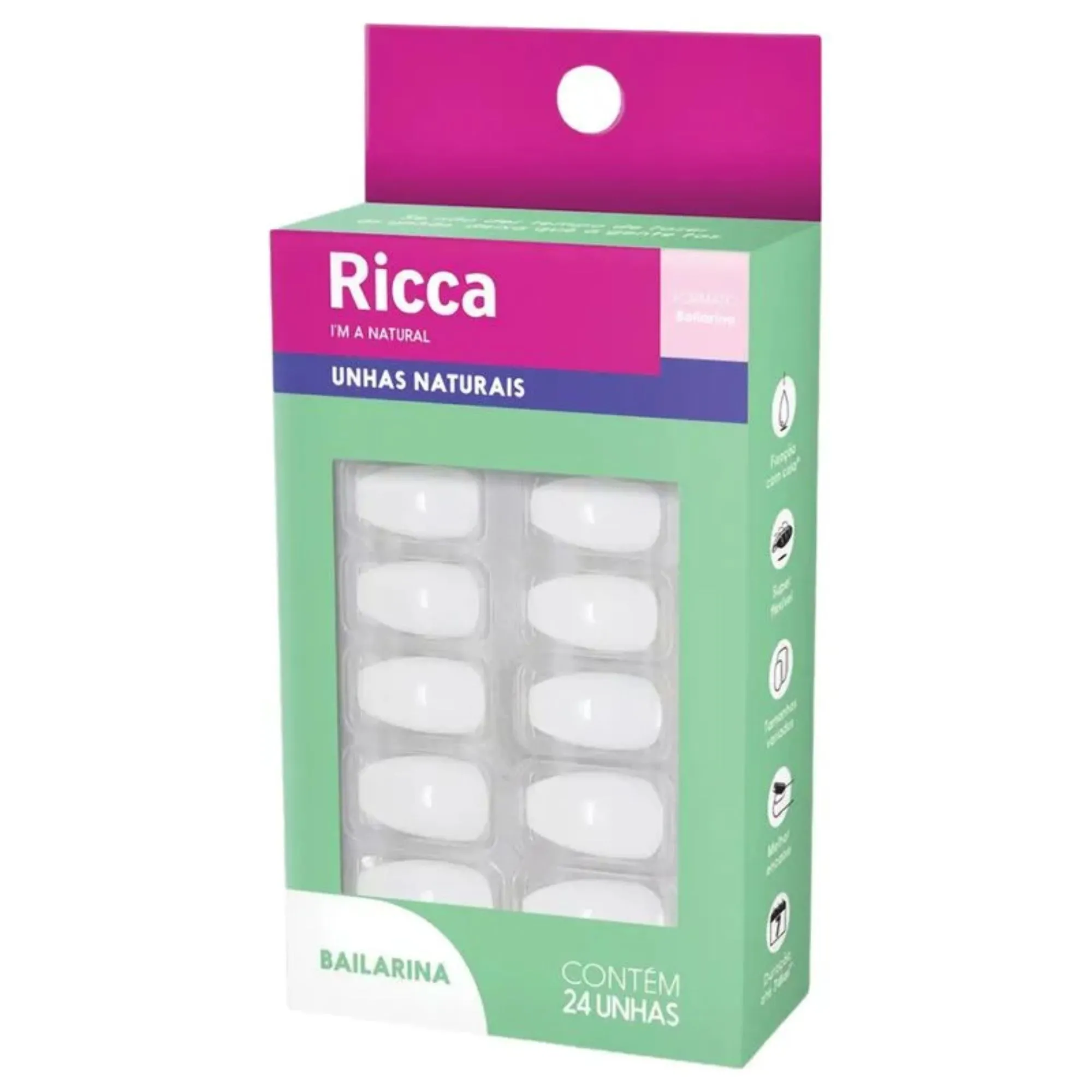 Unhas Naturais Ricca Bailarina 24 Unidades