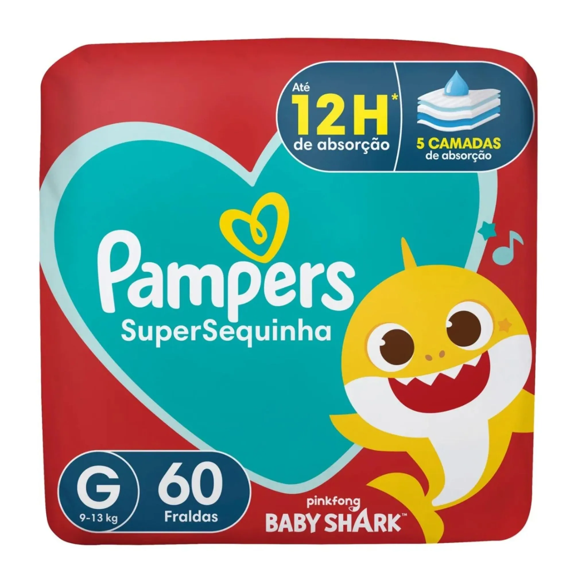Fralda Infantil Pampers Supersequinha Baby Shark G 60 Unidades