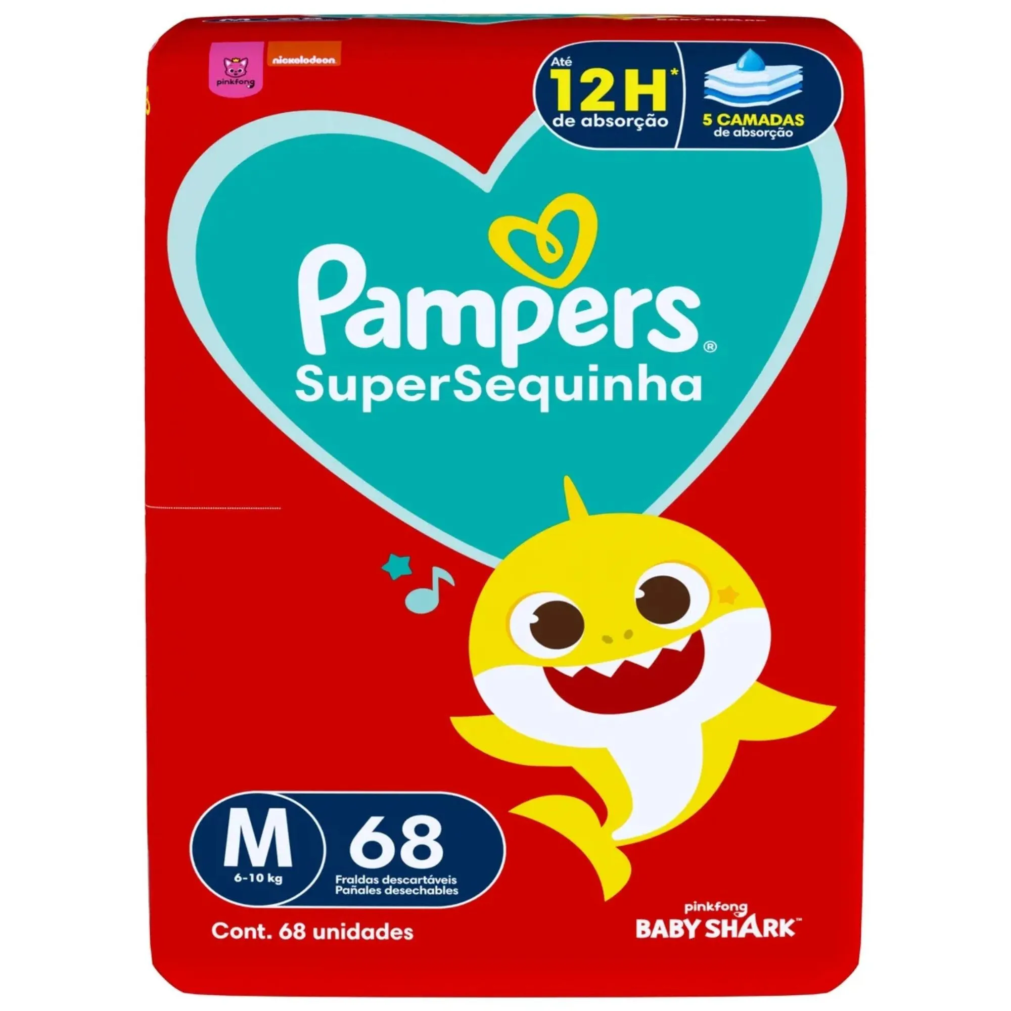 Fralda Infantil Pampers Supersequinha Baby Shark M 68 Unidades