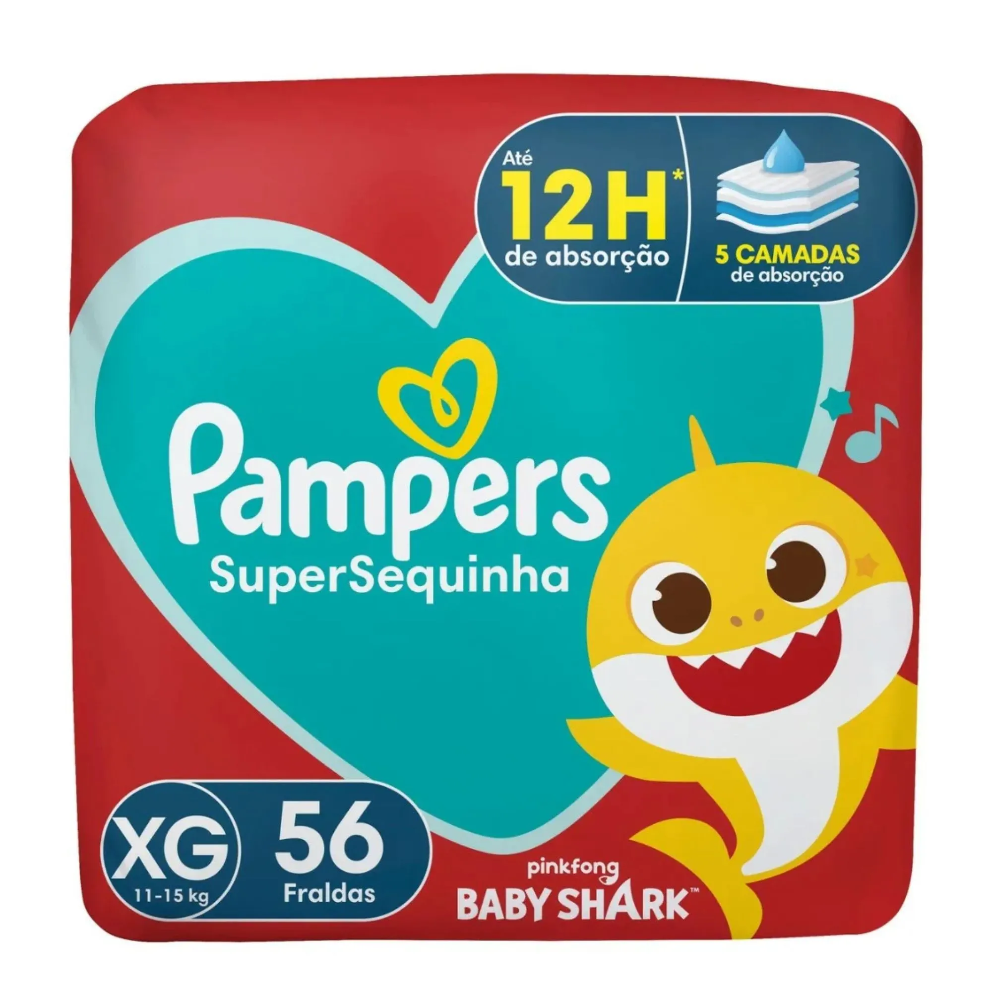 Fralda Infantil Pampers Supersequinha Baby Shark Xg 56 Unidades
