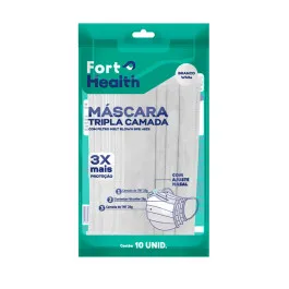 Máscara Descartável Cirúrgica Fort Health Tripla Camara Branca - 10 Unidades