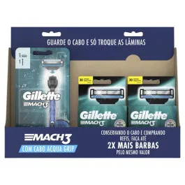 Kit Aparelho de Barbear Gillette Mach3 AcquaGrip + 4 Cargas