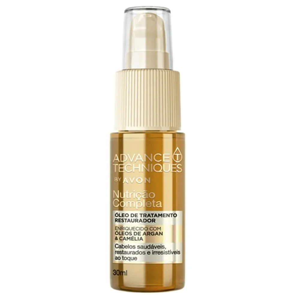 Avon Argan Camélia Óleos Tratamento Restaurador Reparador de Pontas 30ml- VAL. 03/2026Desenvolvido pelo Avon Hair Institute New York, é resultado da perfeita combinação dos óleos de Argan e CAMÉLIA que, além de nutrir, REPARA os fios, deixando-os macios, c