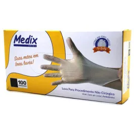 Luva de Vinil Medix Sem Pó - Tamanho M - 100 Unidades