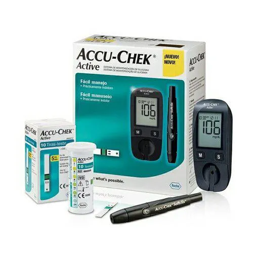 kit accu-chek active medidor + lancetador + tiras com 10 unidades