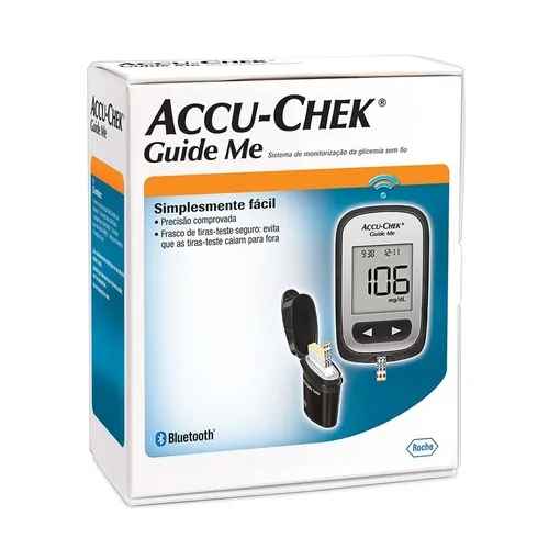 kit monitor de glicemia accu-chek guide me aparelho monitor + tiras de teste com 10 unidades + lancetador + lancetas com 6 unidades