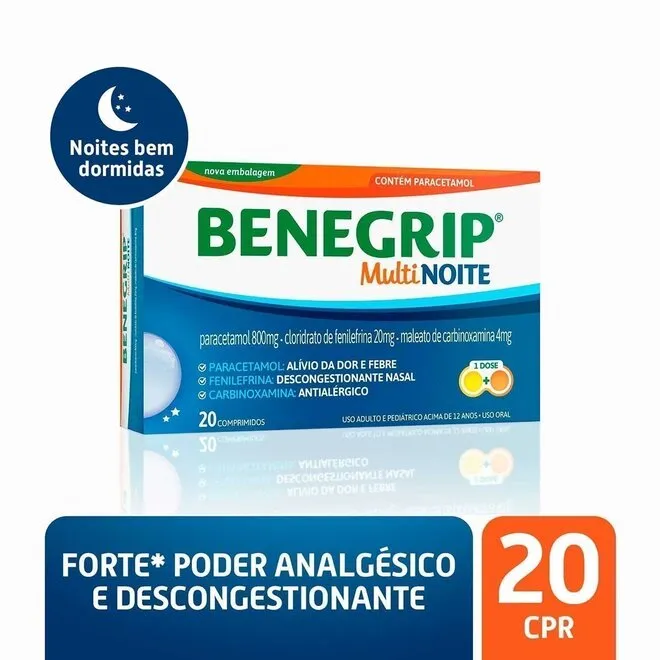 Benegrip Multi Noite Cosmed Caixa Com 20 Comprimidos