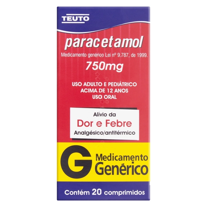Paracetamol 750Mg Teuto Com 20 Comprimidos
