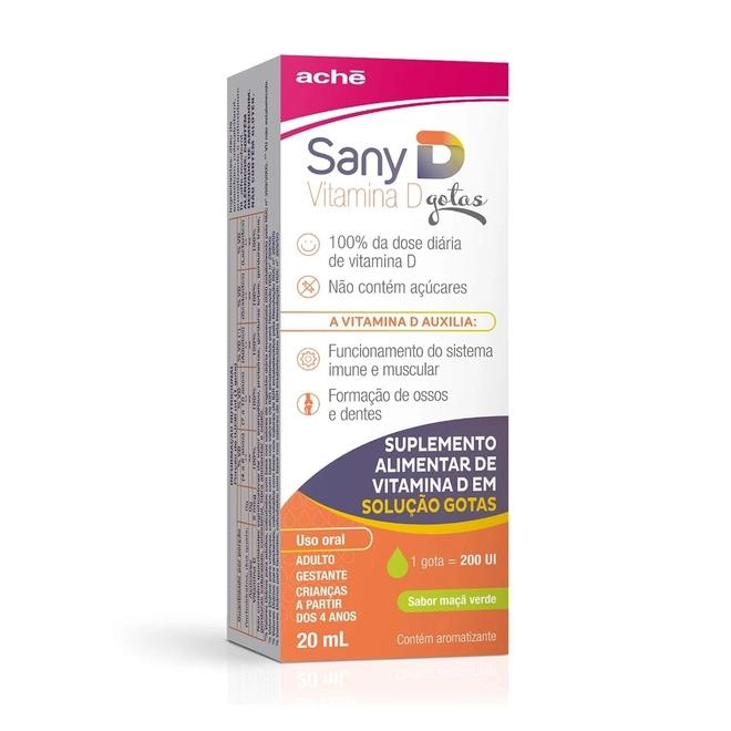 Vitamina D Sany D Gotas Sabor Maçã Verde Aché 20Ml