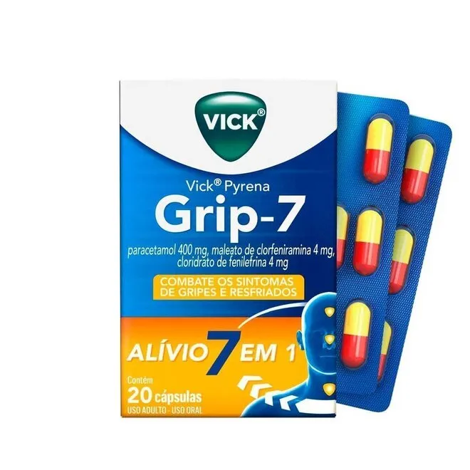Vick Pyrena Grip–7 400mg + 4mg + 4mg 20 Cápsulas Duras -P&G