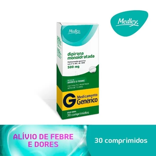 Dipirona Monoidratada 500Mg Medley Com 30 Comprimidos