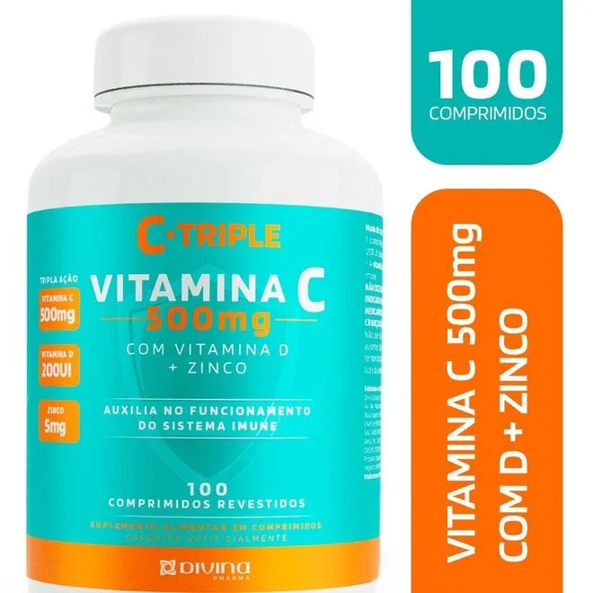Vitamina C C-Triple Tripla Ação 500mg 100 comprimidos-DIVINA