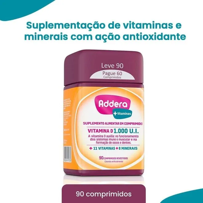 Vitamina D Addera +Vitaminas 1.000UI com 90 Comprimidos