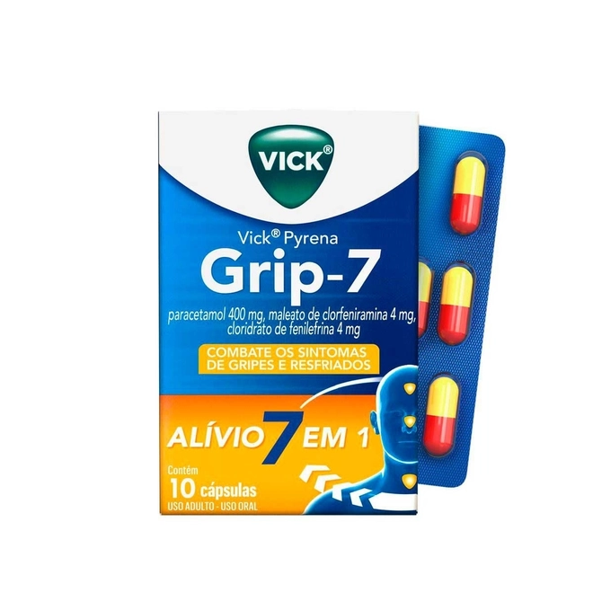 Vick Pyrena Grip–7 400mg + 4mg + 4mg 10 Cápsulas Duras -P&G