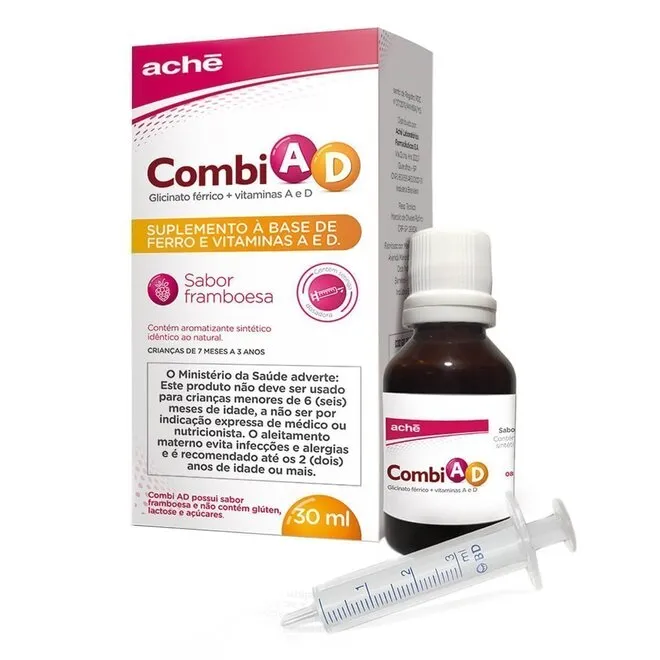 Suplemento Vitamínico Combi Ad Sabor Framboesa Aché 30Ml