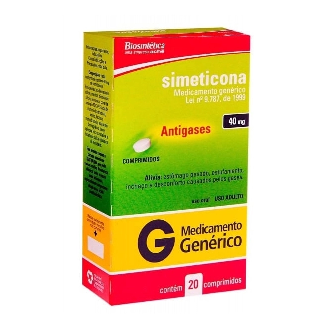 Simeticona 40Mg Biosintética Caixa Com 20 Comprimidos