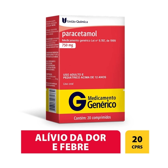 Paracetamol 750Mg União Química Com 20 Comprimidos