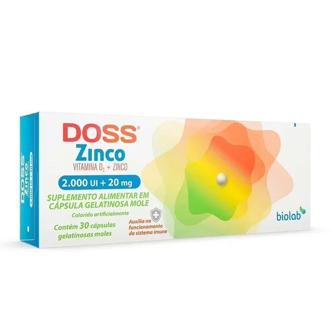 Vitamina D3 2.000UI+Zinco 20mg Doss Zinco 30 Cápsulas-BIOLAB