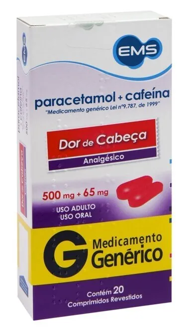 Paracetamol 500mg+Cafeina 65mg 20 Comprimidos - EMS