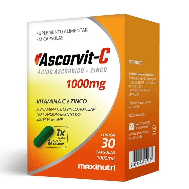 Ascorvit-C 100mg 30 Capsulas - MAXINUTRI