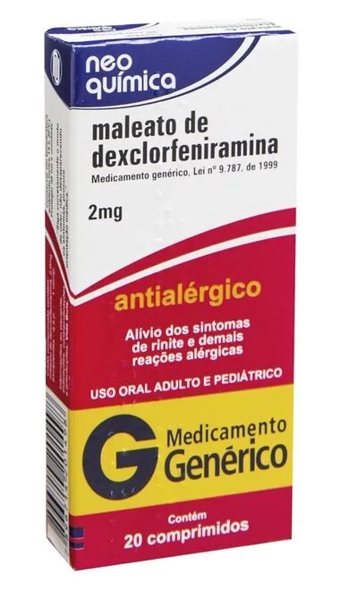Maleato De Dexclorfeniramina 2Mg Neo Química 20 Comprimidos