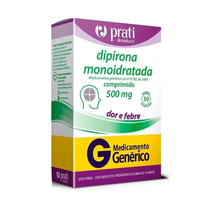 Dipirona Monoidratada 500mg 30 comprimidos Prati
