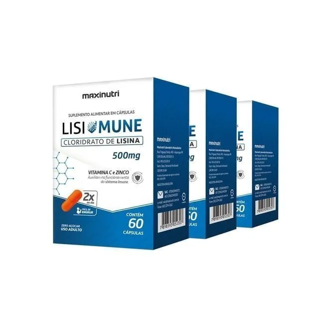 Lisimune Lisina Vitamina C/Zinco 60 Cápsulas - MAXINUTRI