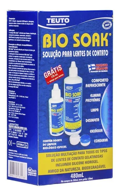 Bio Soak Solução p/Lentes de Contat 360ml Gratis 120ml+Estoj