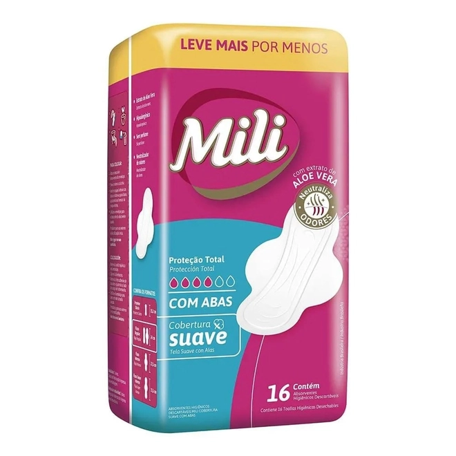 Absorvente Mili Proteçao Total Abas Suave 16 unidades