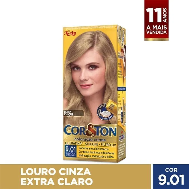 Coloração Cor&Ton Louro Cinza Extra Claro 9.01 - NIELY