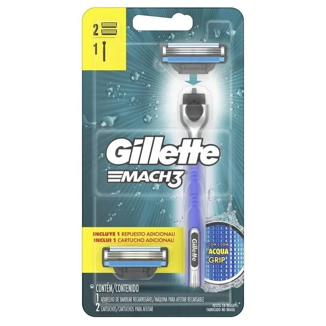 Aparelho Barbear Gillette Mach3 Acquagrip+2Cv